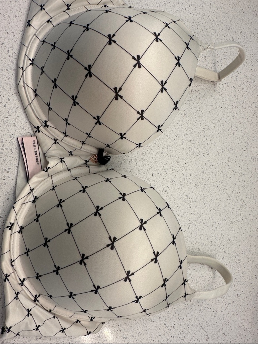 Victoria's Secret Cream Bra with Black Lattice Pattern